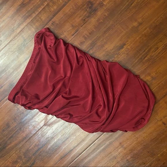 New Dark Red Maroon Ruched Bodycon Wrap Skirt XS - Picture 5 of 5